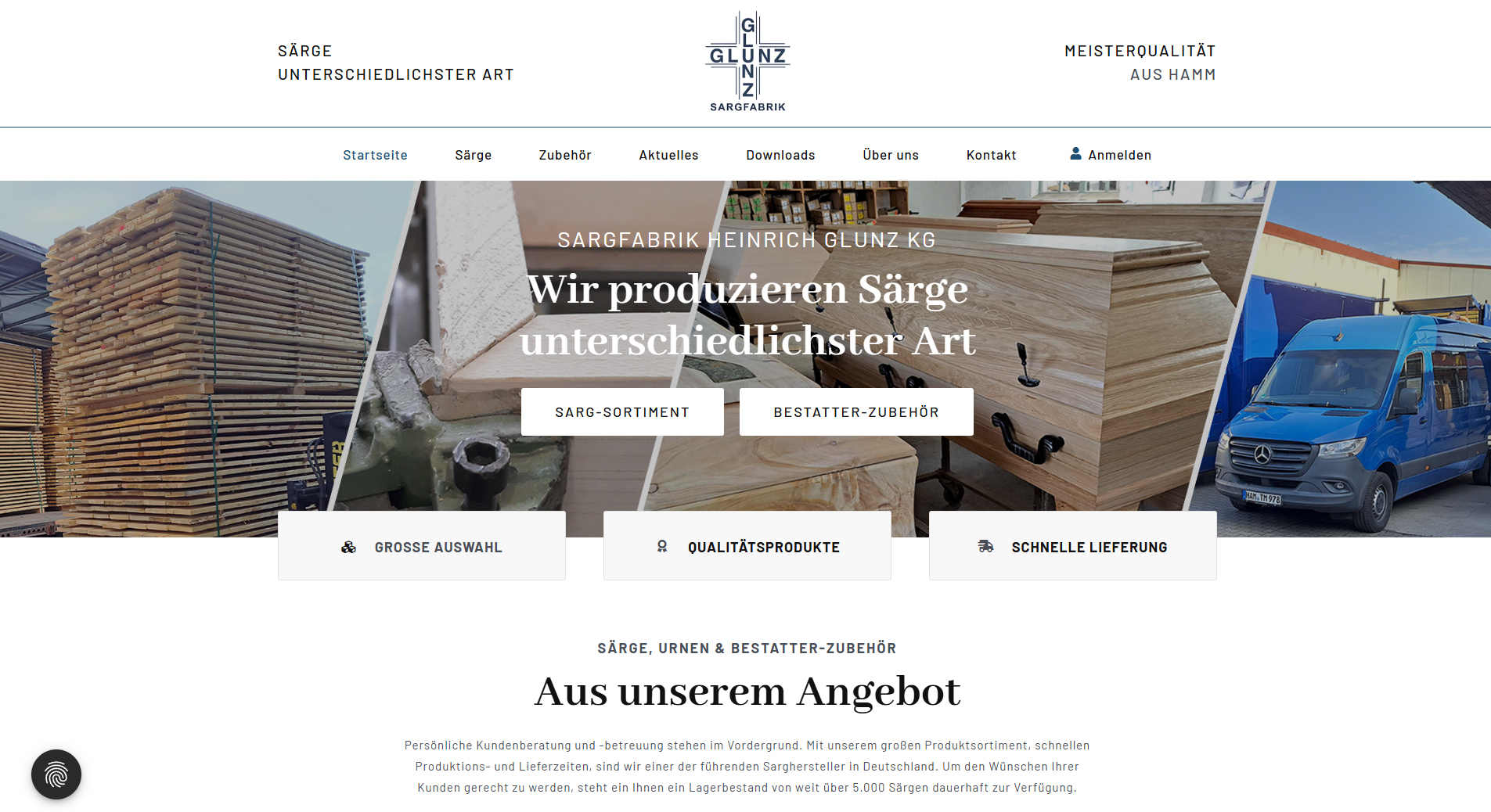 Screenshot der Webseite Glunz Sarg KG