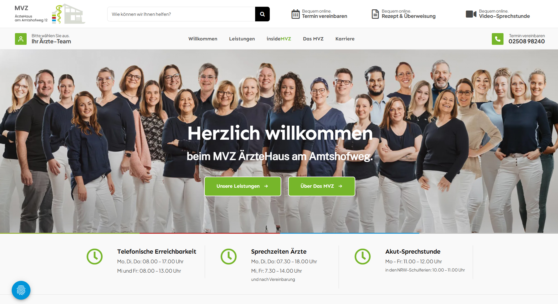 Screenshot der Webseite MVZ Aerztehaus am Amtshofweg